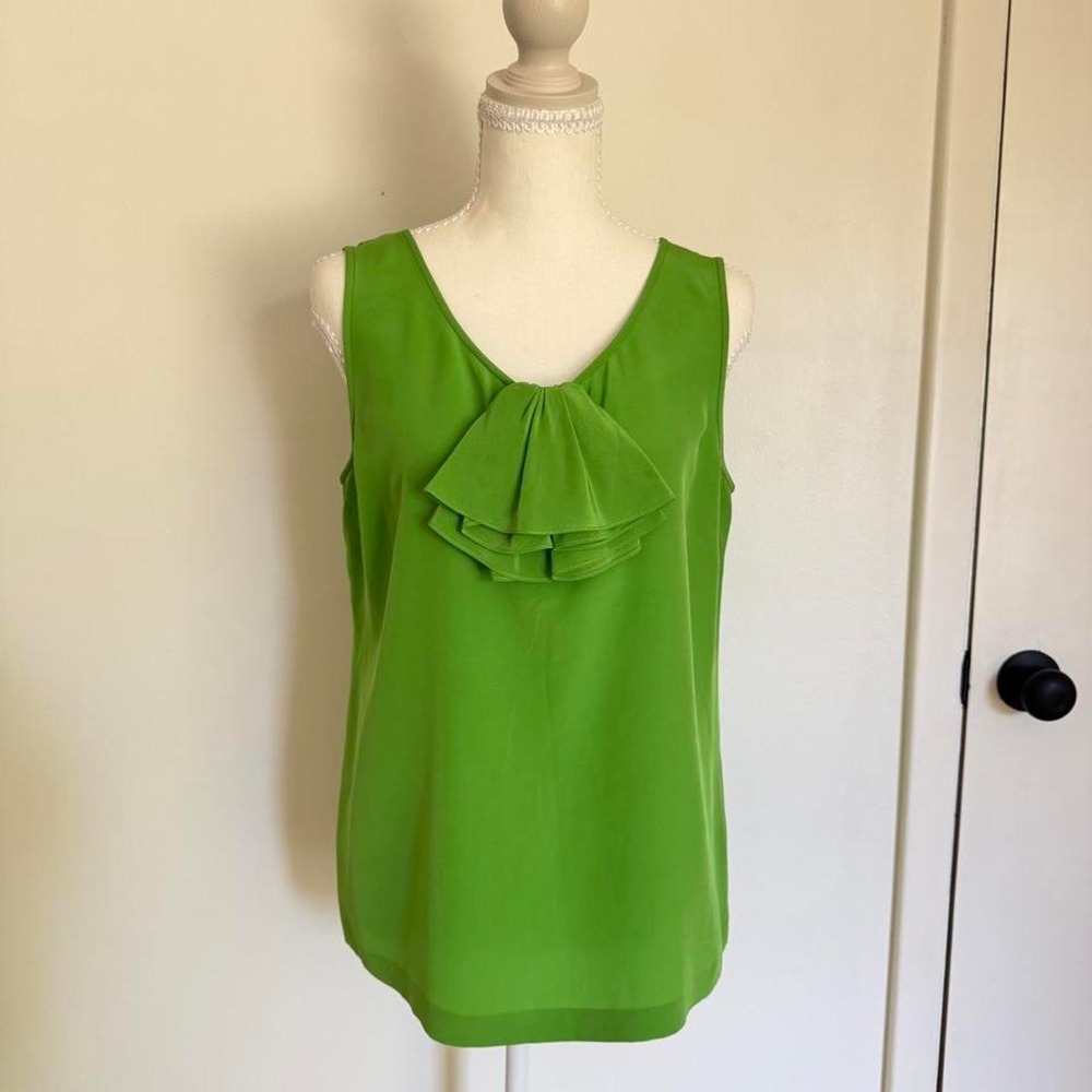 Kate Spade green silk blouse with ruffle detail